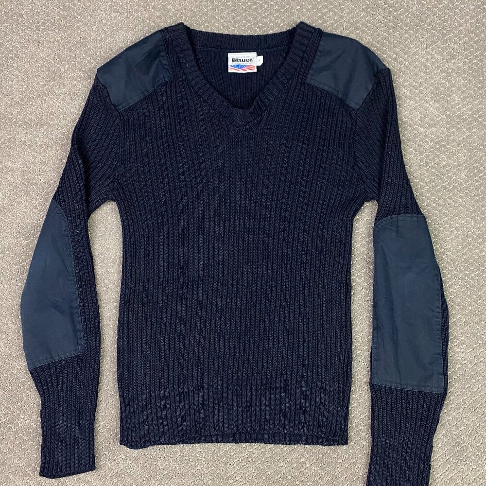 Blauer Commando Sweater Men's Large Navy Blue Elbow Shoulder Patches Police Wool
